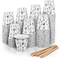 140 Vasos Carton Desechables para Café Espresso 110 ml con Agitadores de Madera para Café para Llevar